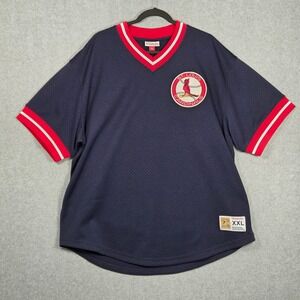 Mitchell & Ness Men XXL St. Louis Cardinals Jersey Navy Blue V Neck Mesh